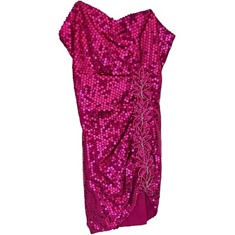 Vintage 1980s Pink Sequin Pinup Cocktail Dress